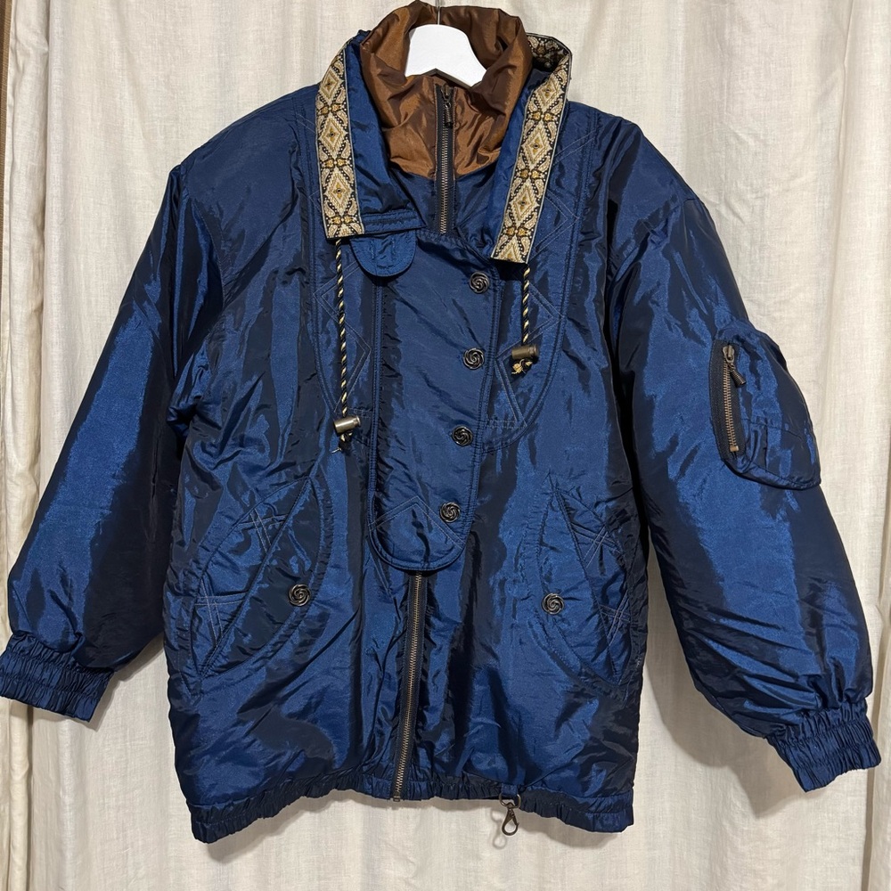 Andy Johns Unisex Vintage 1980‎ Metallic Patterned Collar Puffer Ski jacket M